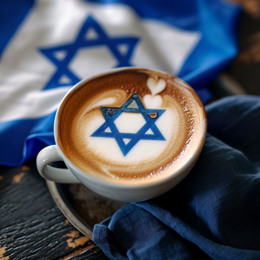 Israeli flag with coffee and Star of David