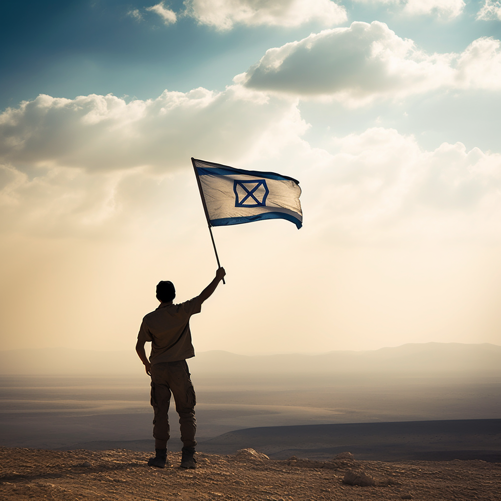 Victorious Israeli flag waving proudly