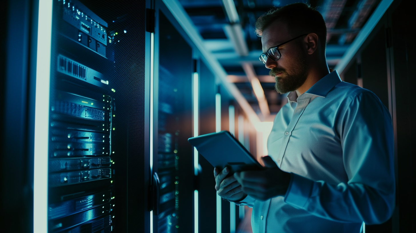 Portrait of IT Specialist Using Tablet in Data Center