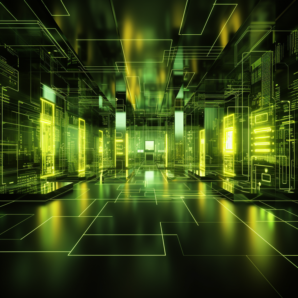 IT Architecture with yellow and green lighting