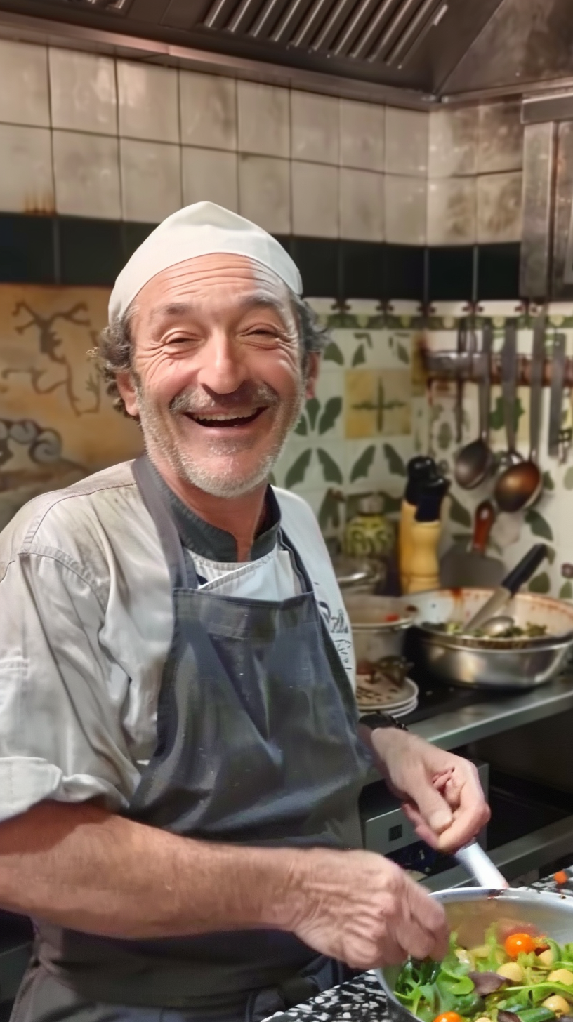 Italian chef preparing food smiling