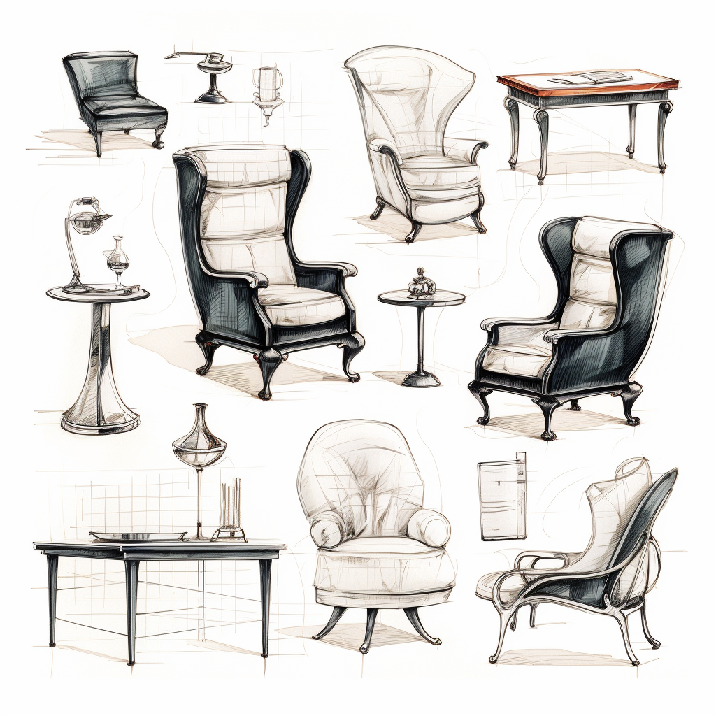 Italian furniture sketch notes and drawings