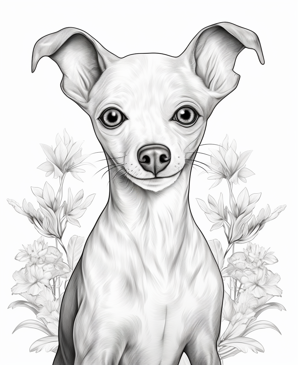 Cute Italian Greyhound Cartoon Line Art