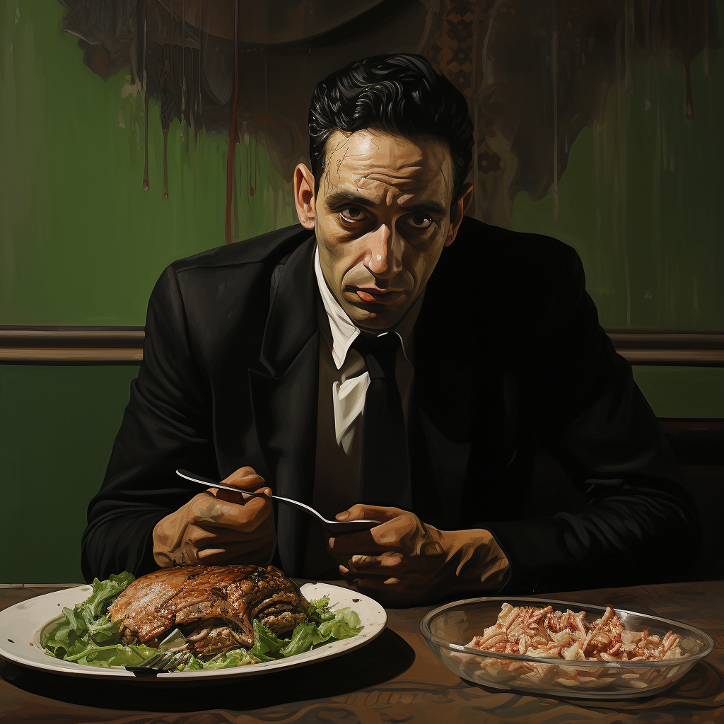 Italian mobster enjoying a chicken salad