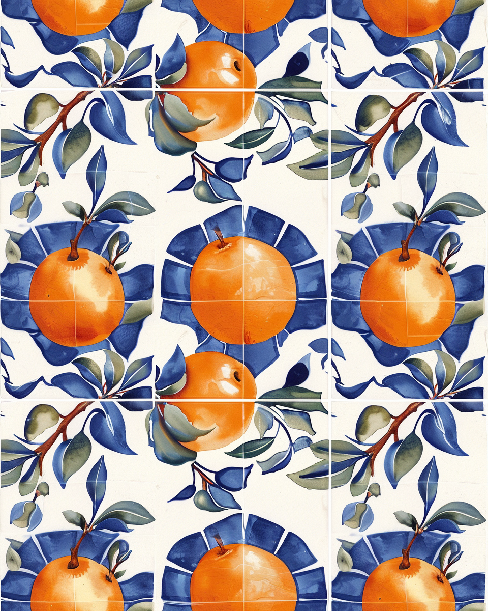 Italian mosaic tile with orange fruits