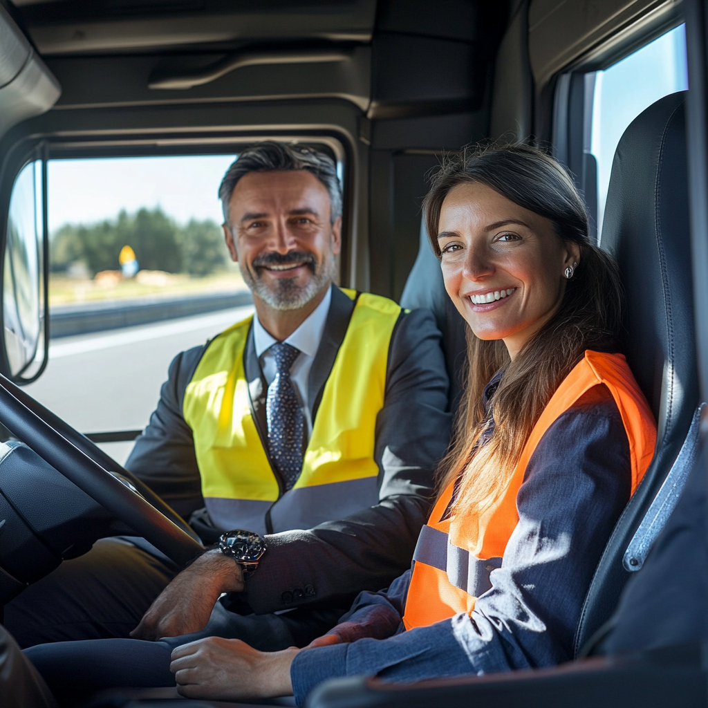 Italian truck drivers driving on highway