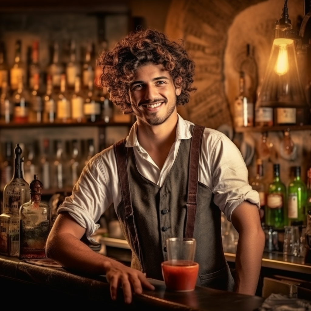 Young Italian bartender serving drinks