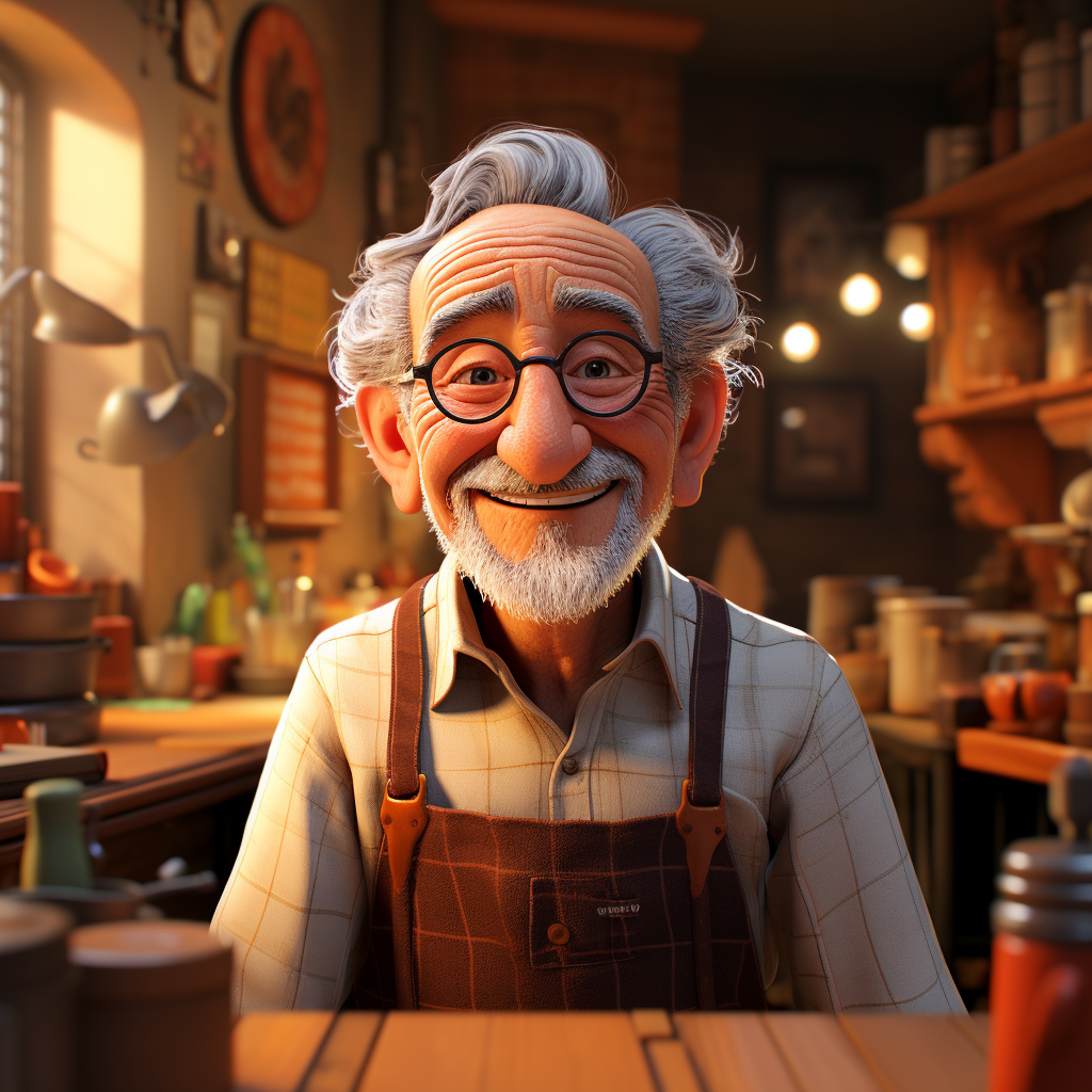 Old Italian Male in Pixar Style