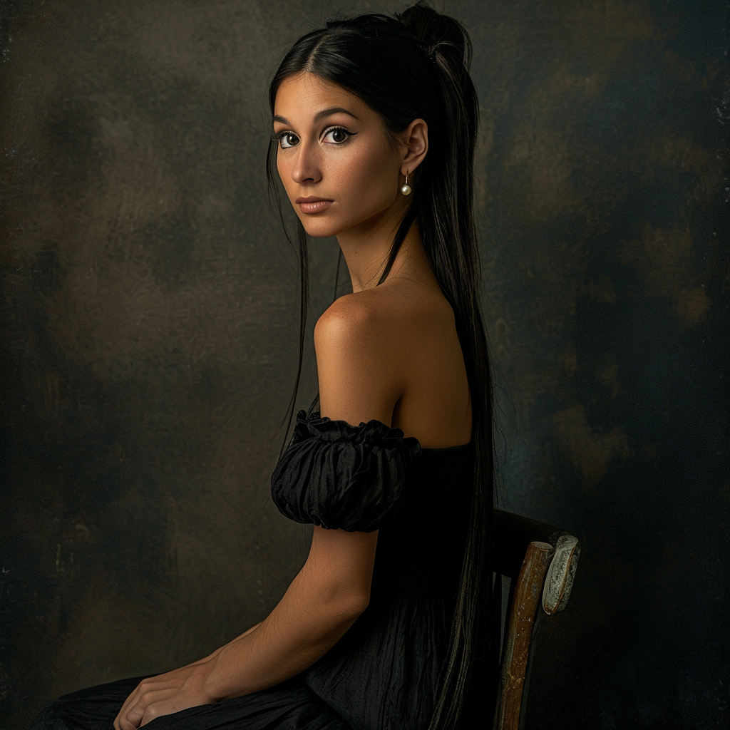 Italian woman with pearl earring in studio