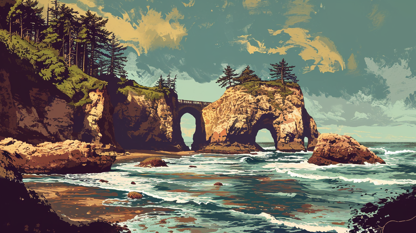 Vibrant illustration of Oregon Coast