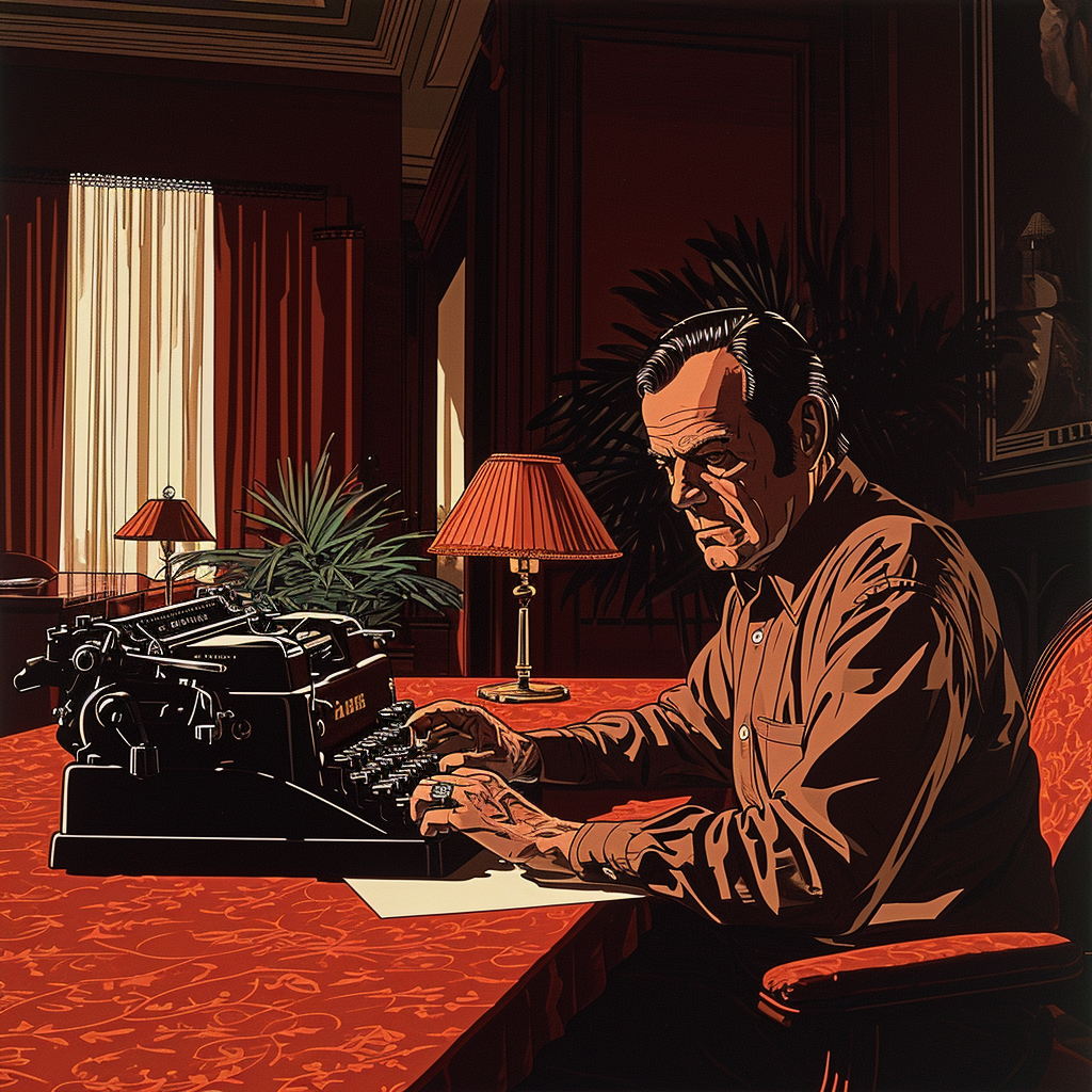 Jack Nicholson sitting at typewriter, The Shining