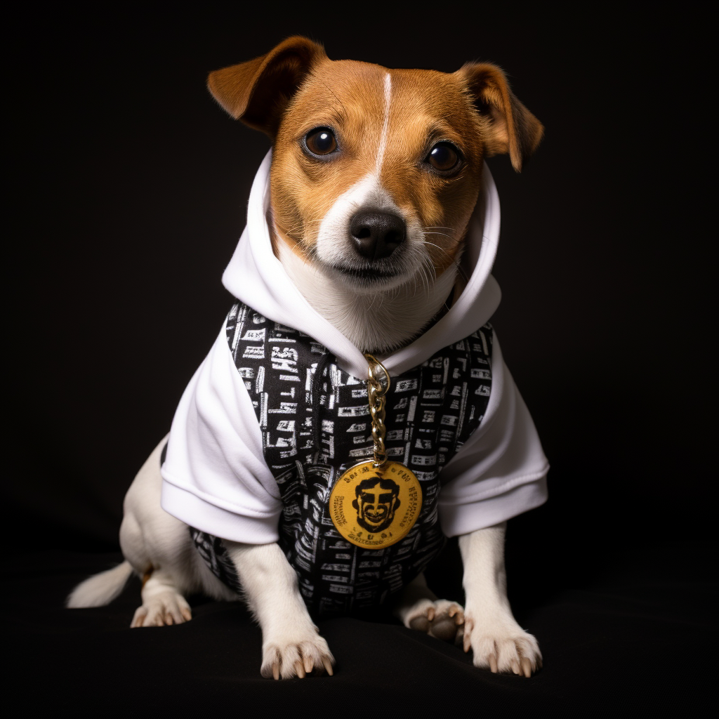 Dog dressed as Satoshi Nakamoto