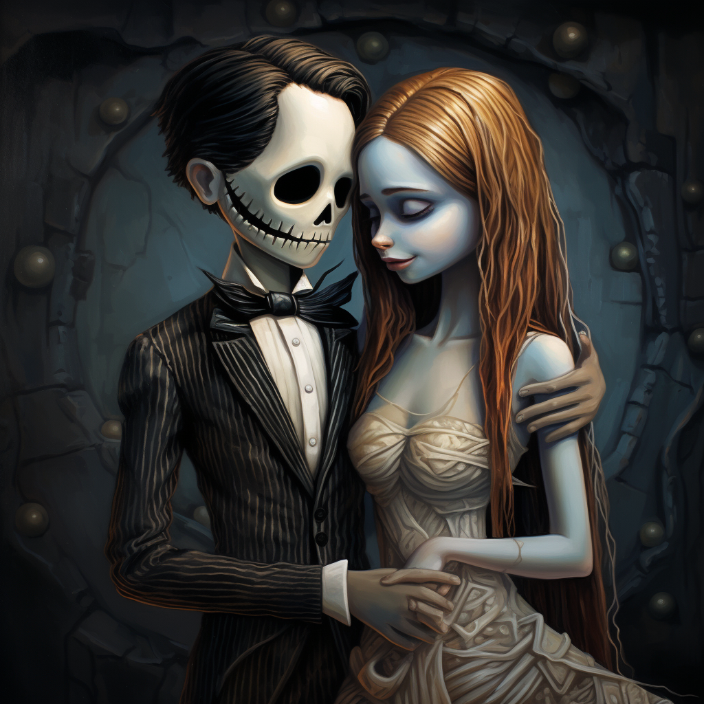 Jack and Sally in a painted realism style.