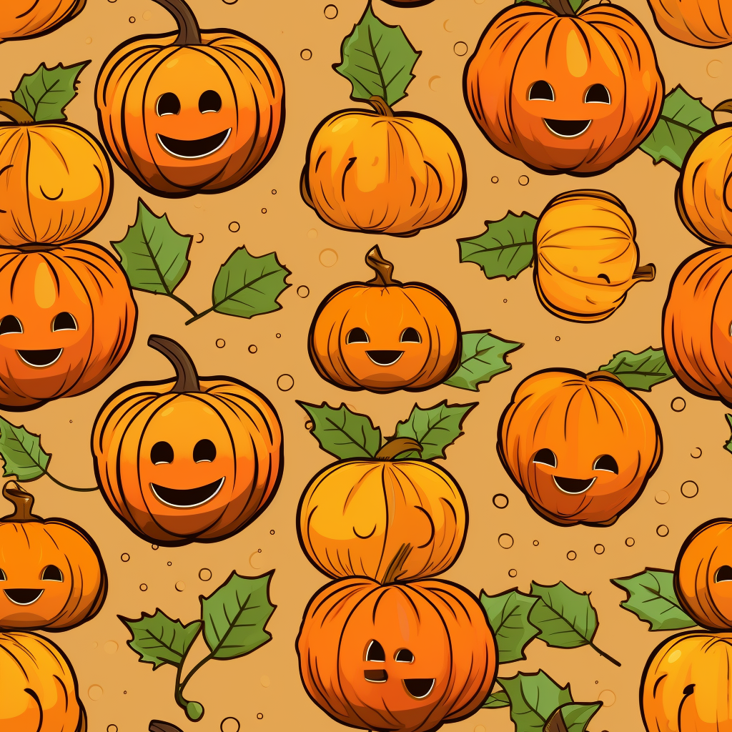 Halloween pattern with jack-o-lanterns and fall leaves