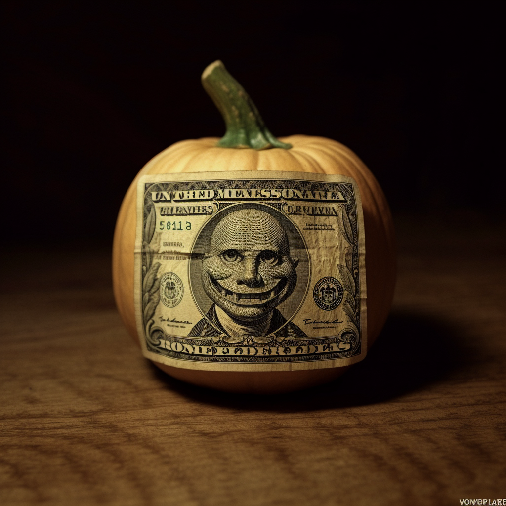 Halloween jack-o-lantern on a dollar bill