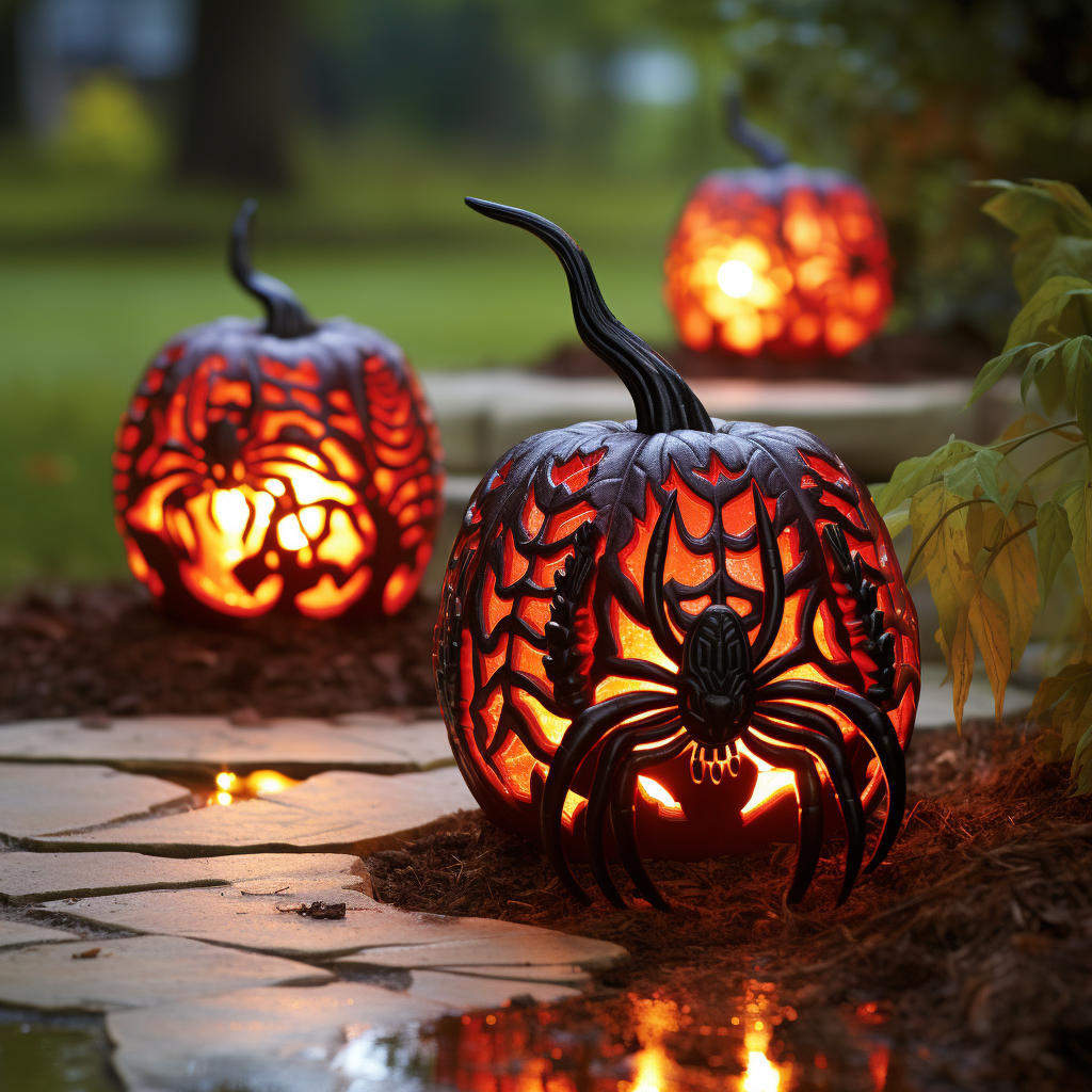 Spooky Jack-o'-lantern Spiders in Halloween Night