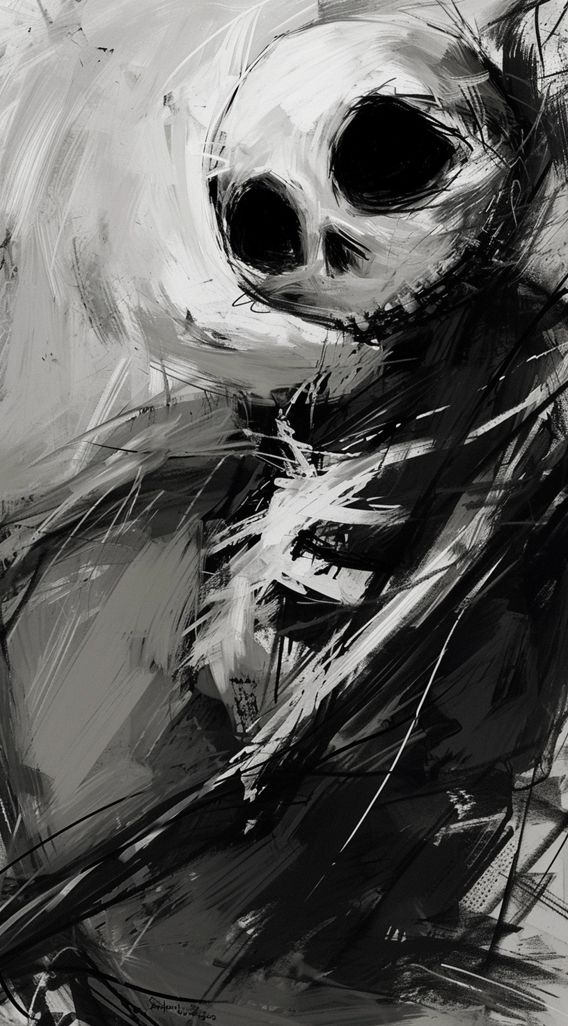 Expressive Jack Skellington in noir comic art