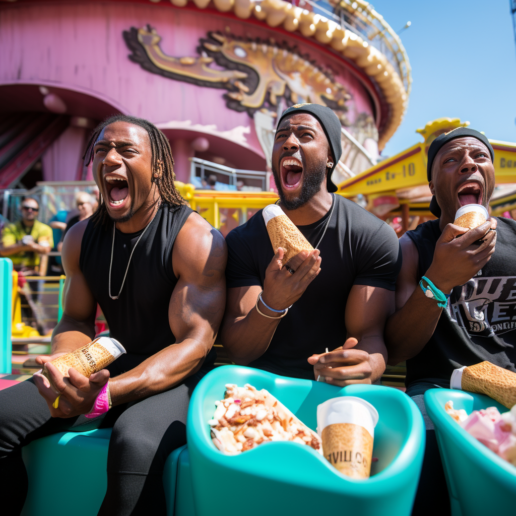 Jaguars players eating butter in amusement park