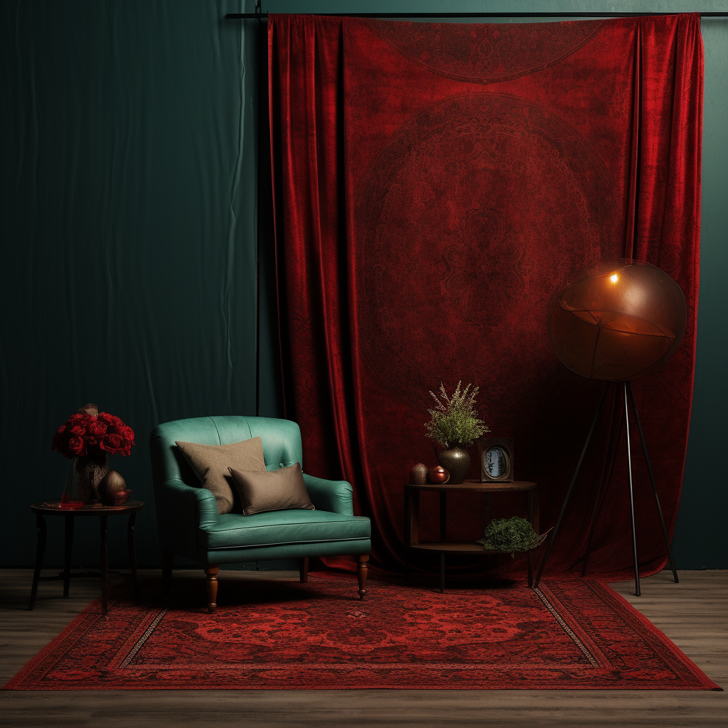 Dark, Moody Room with Rug, Red Curtains, Boho Design ?