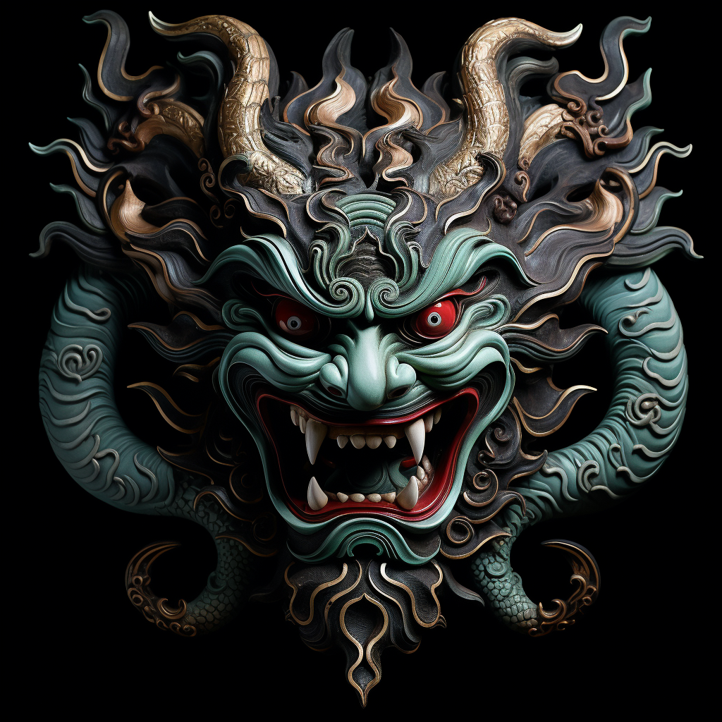 Japanese Jade Dragon Demon Icon Set