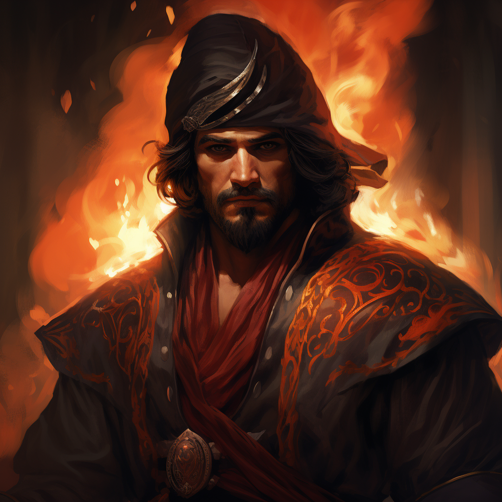 Jafar in fiery sorceror's outfit