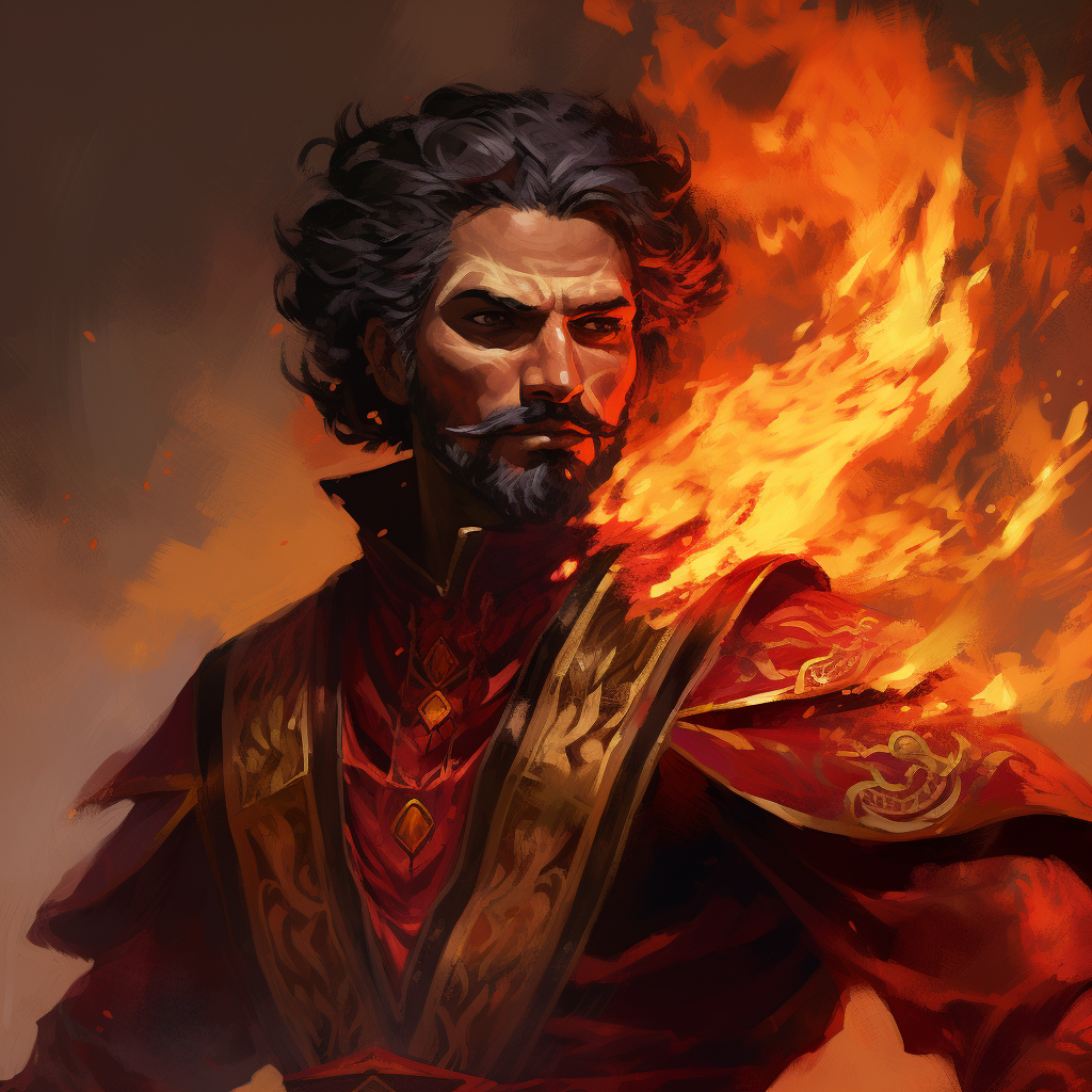 Portrait of Jafar, a Fire Genasi Sorcerer