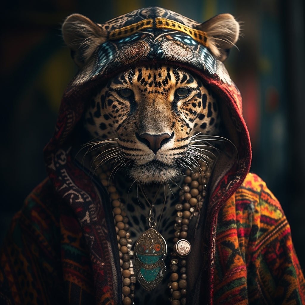 Jaguar Humanoid in Hippie Attire