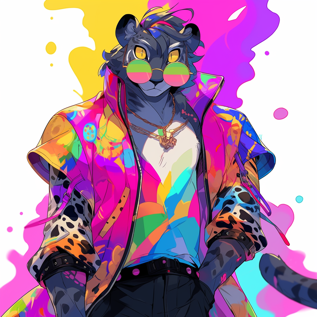 Jaguar Humanoid in Colorful Outfit