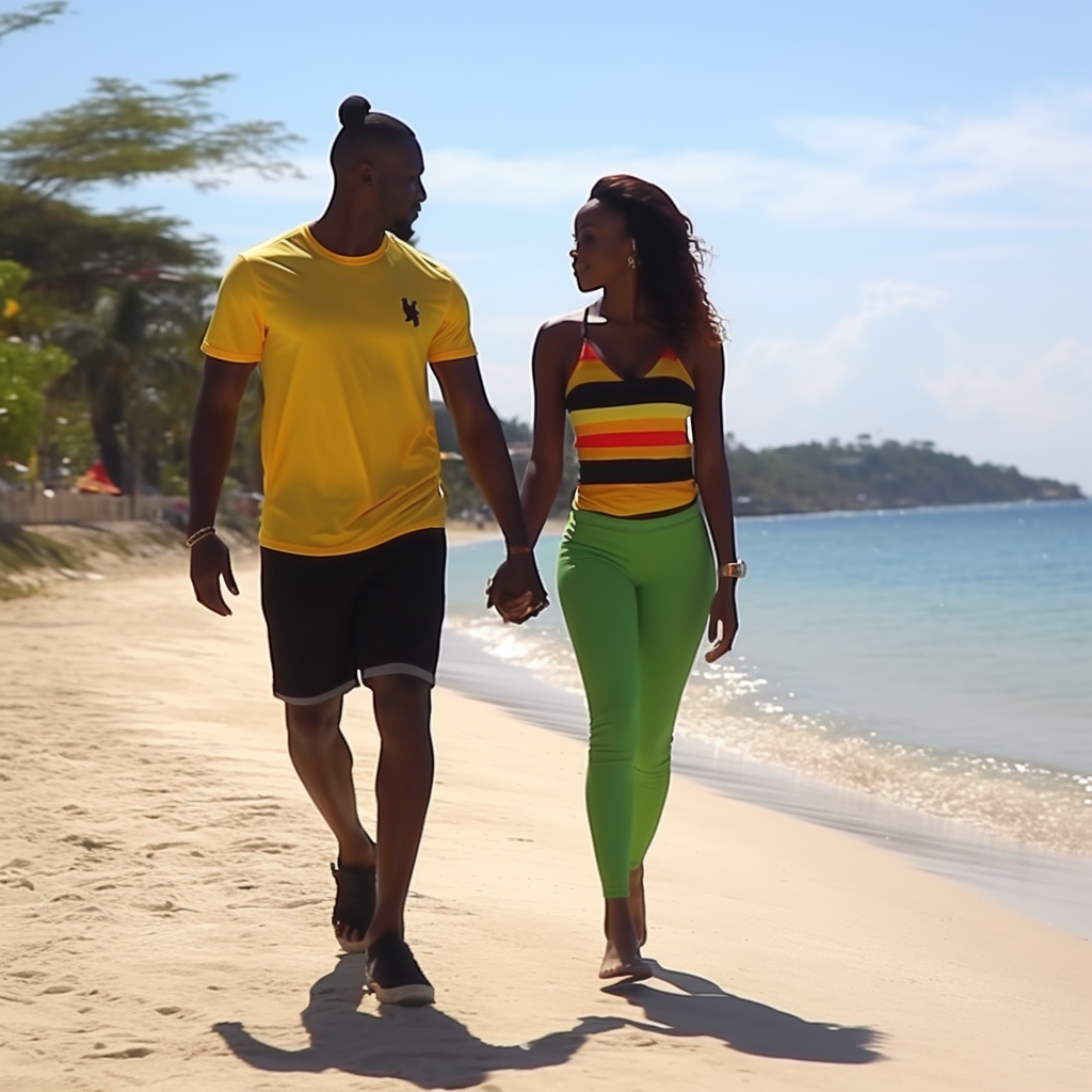 Couple walking on Jamaican beach