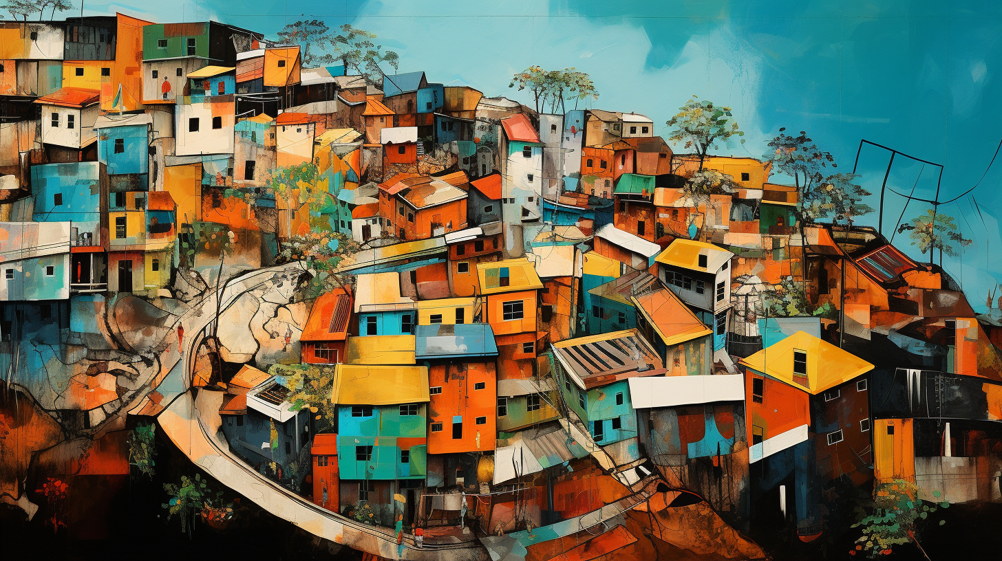 Abstract watercolor painting of Jamaican town