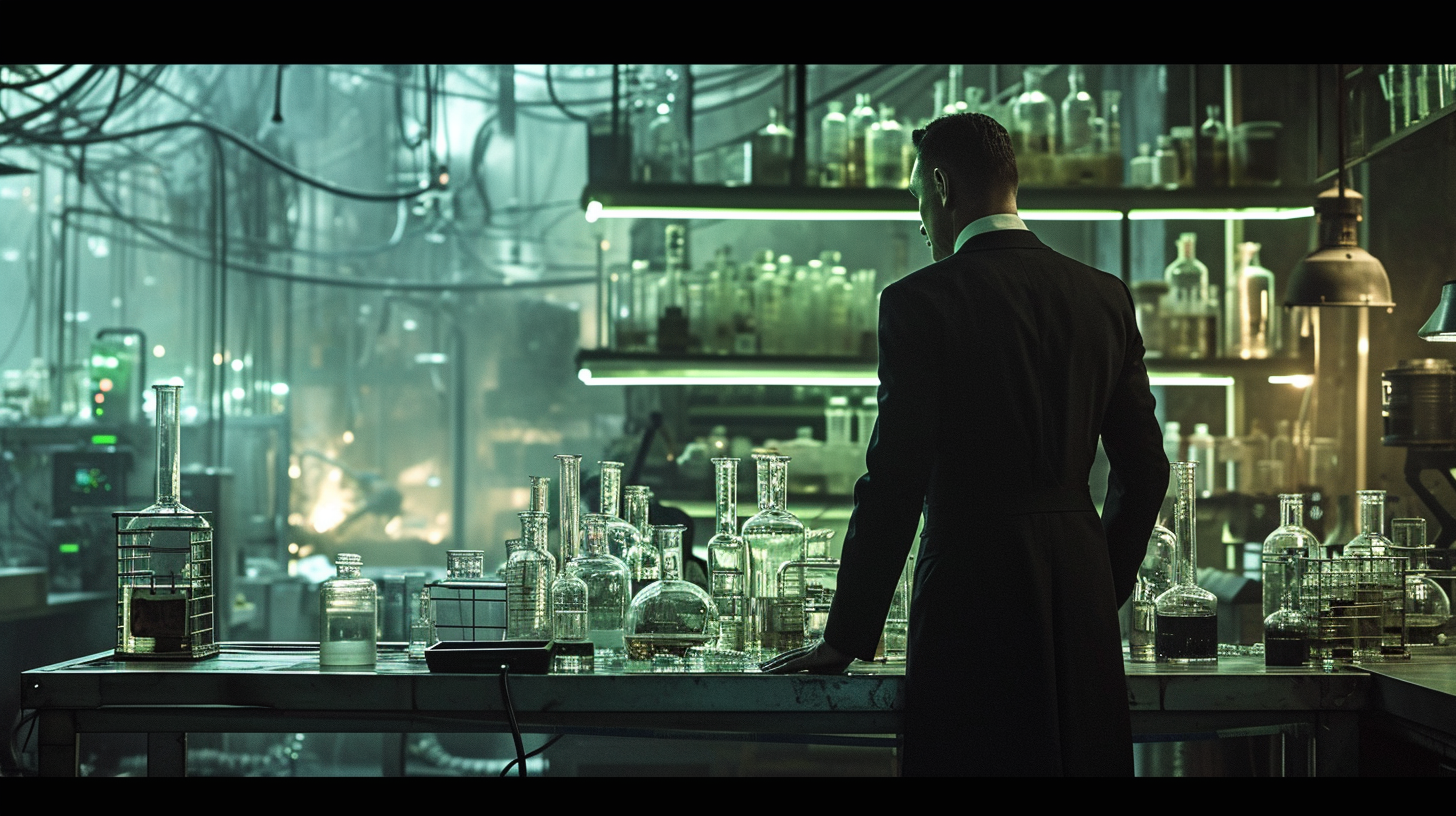 James Bond in cyberpunk lab