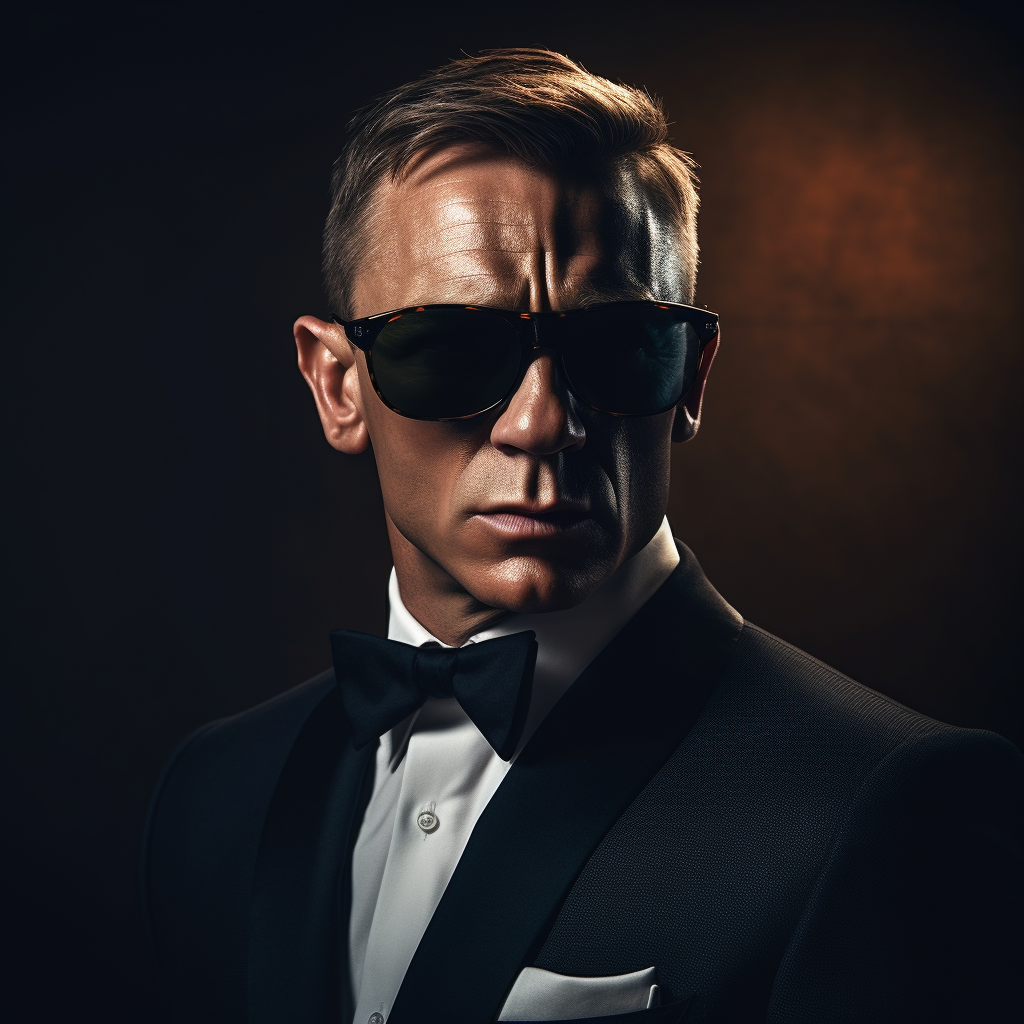 Stylish James Bond sunglasses on black background