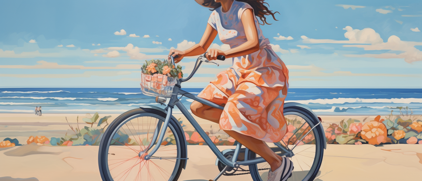 James Jean painting of young girl on bike