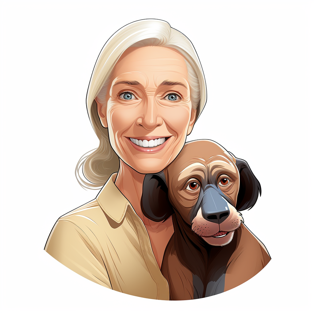 Jane Goodall and Chimpanzee smiling together