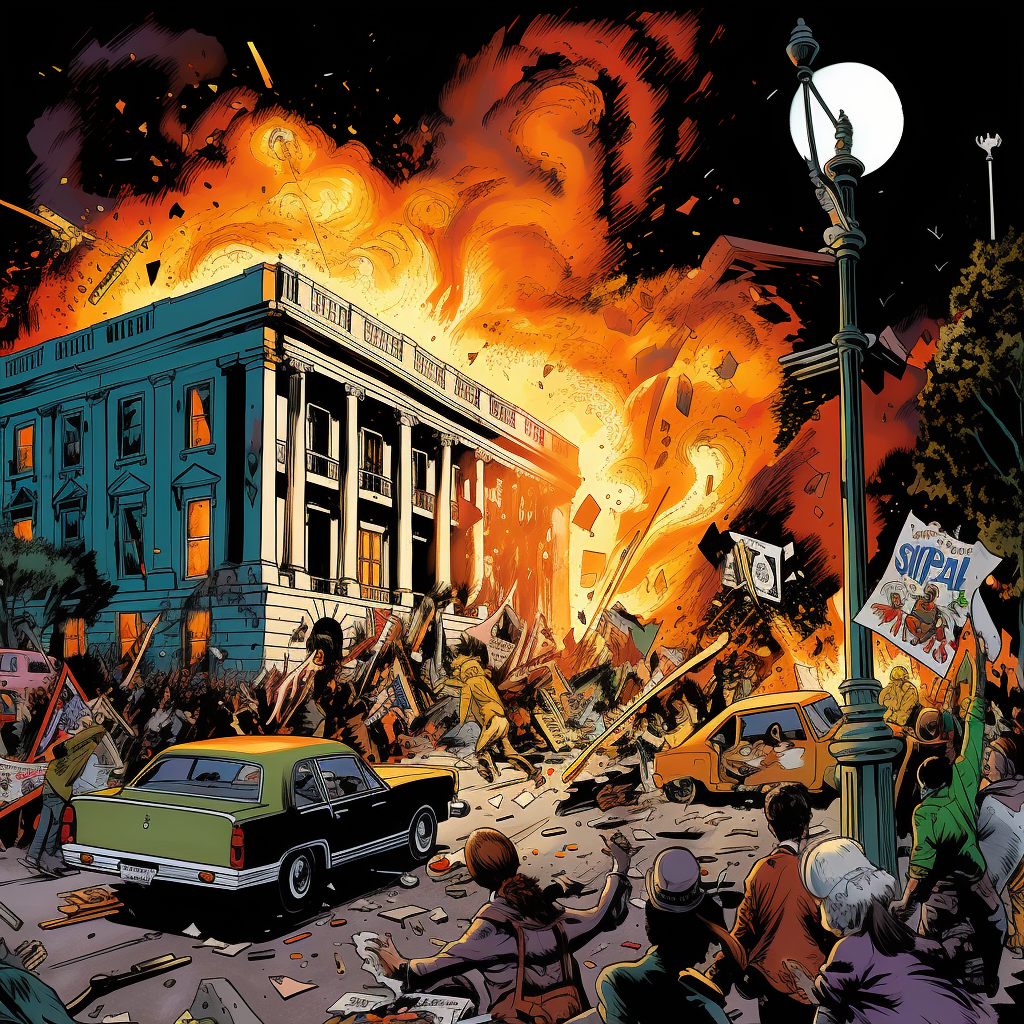 White House Riots in 1960s Pop Art Style