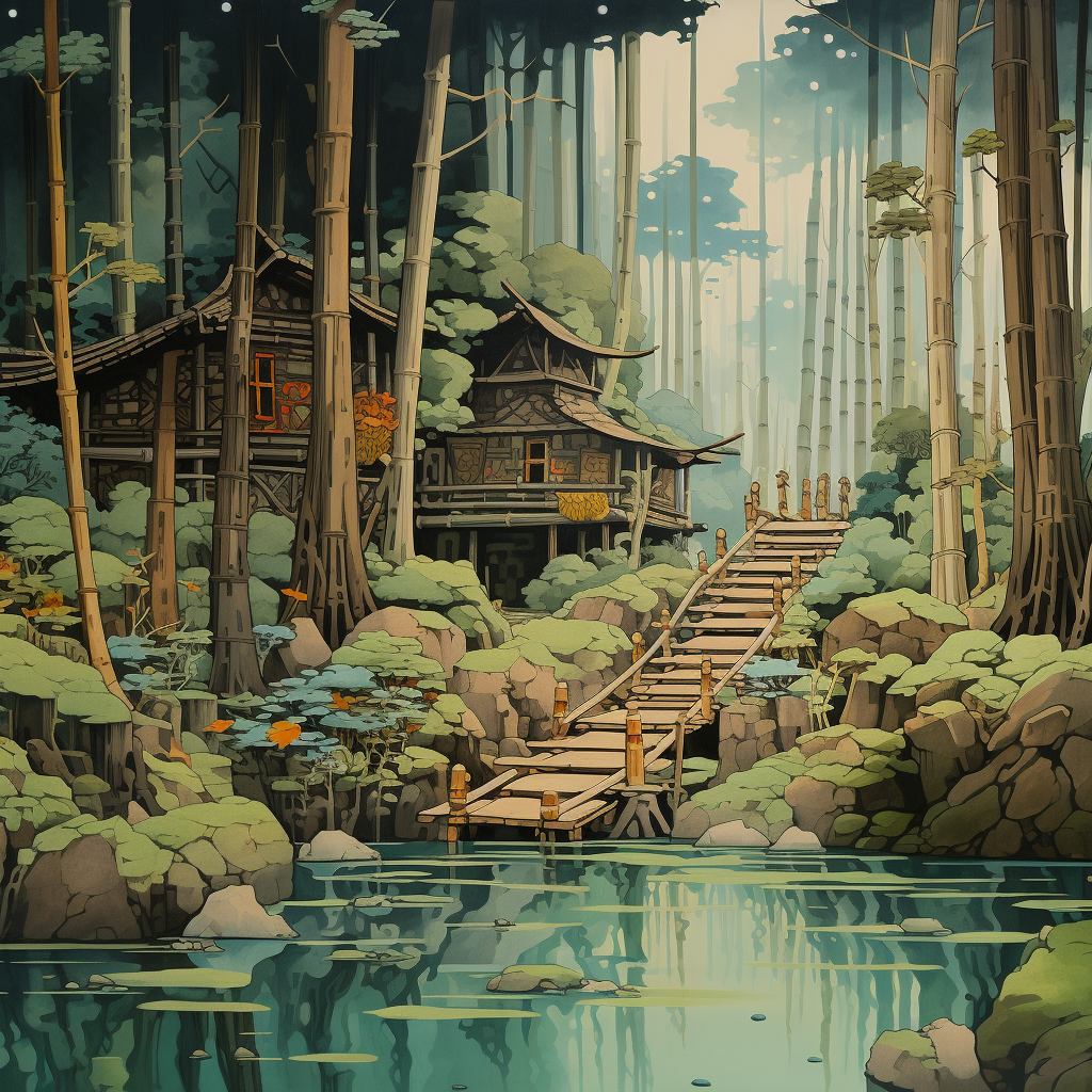 Hayao Miyazaki-inspired Japanese bamboo garden