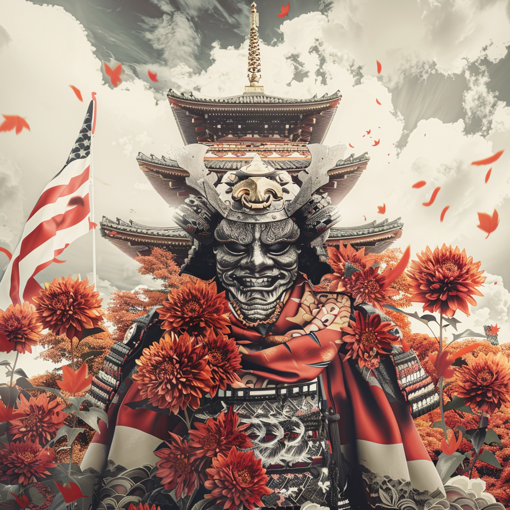 Demon with Chrysanthemum and Flag