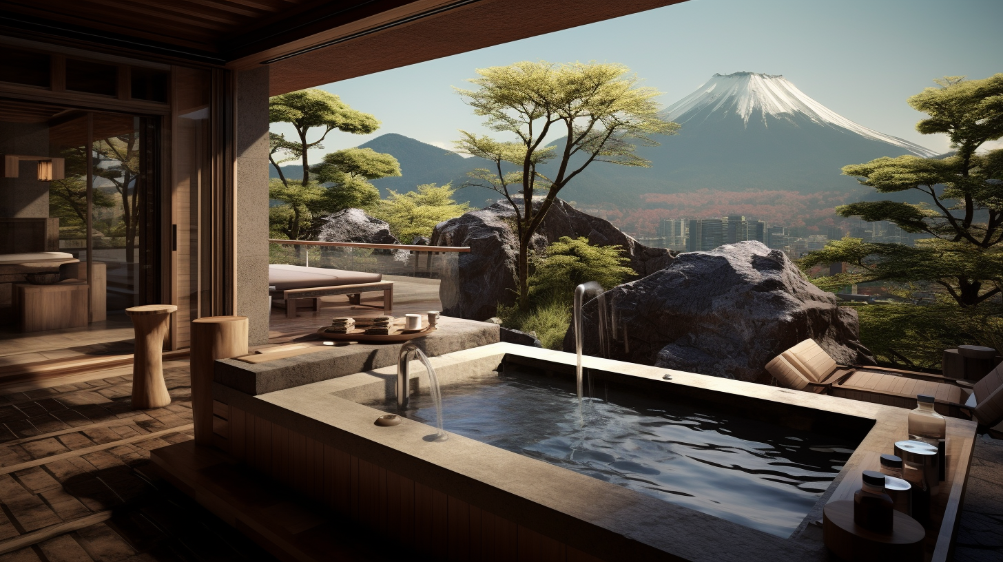 Japanese spa with outdoor hot tub