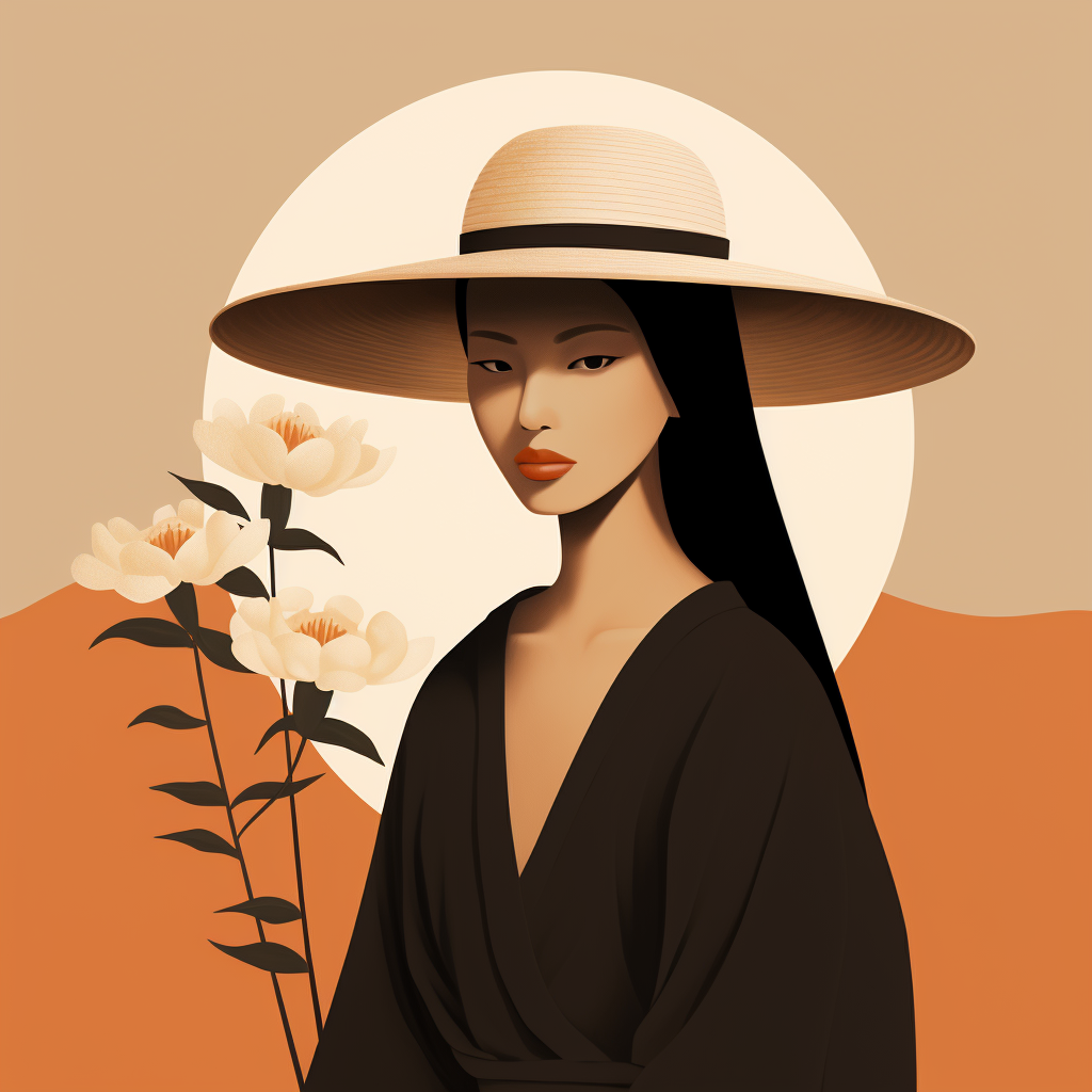 Japandi Girl Large Hat Flowers
