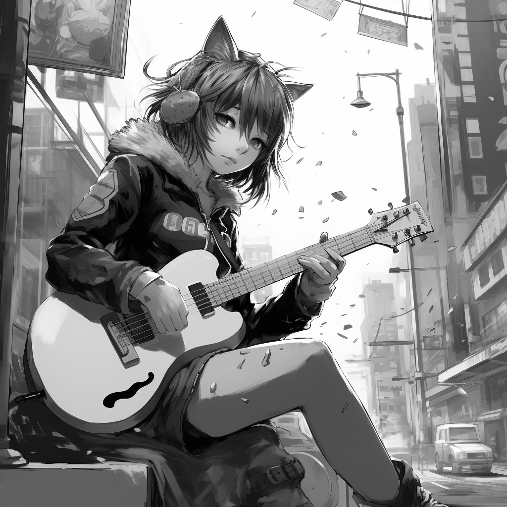 Japanese Anime Character with Acoustic Guitar in Shibuya