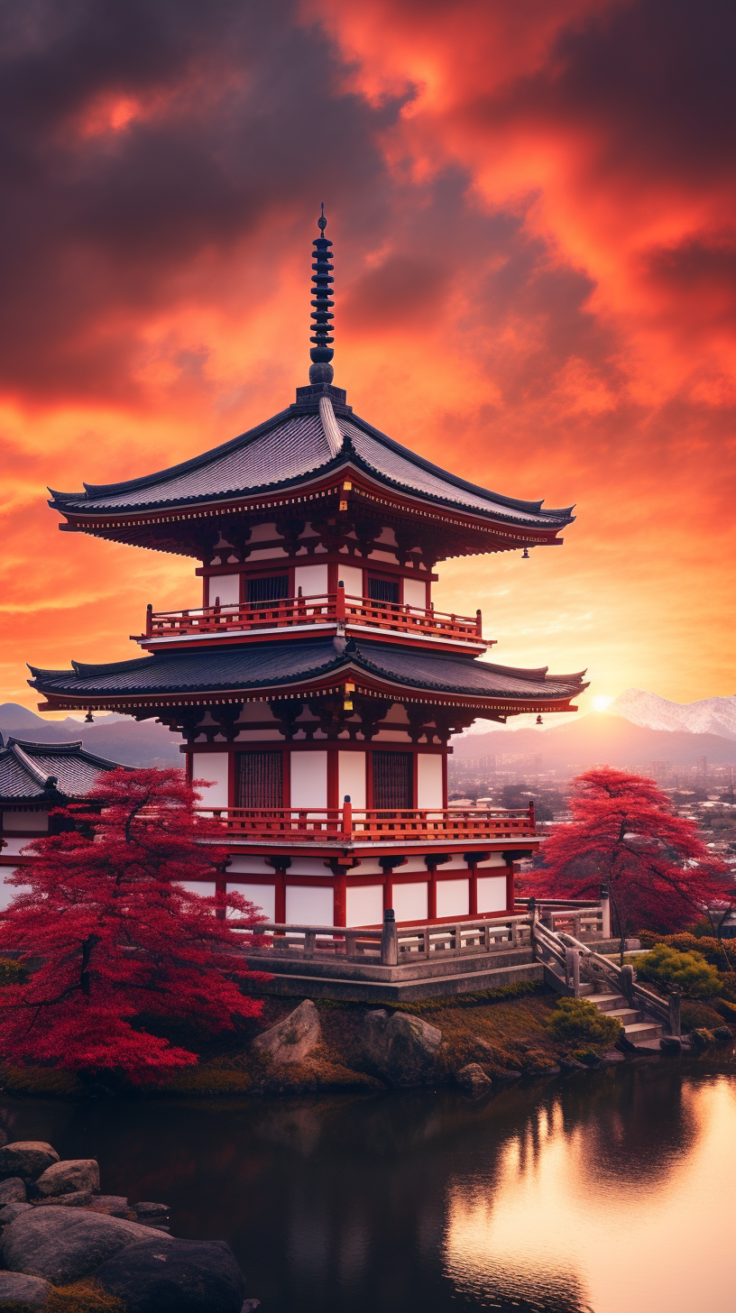 Samurai embracing calm in Japanese sunset