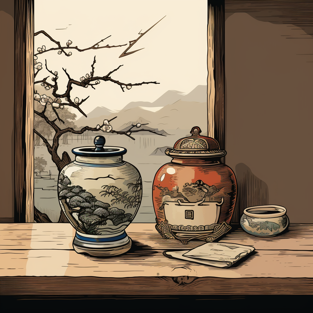 Lonely jar in Hokusai-inspired art