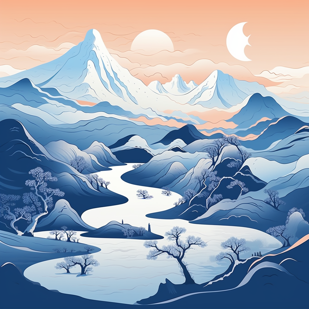 Stunning Japanese Mountain Illustration