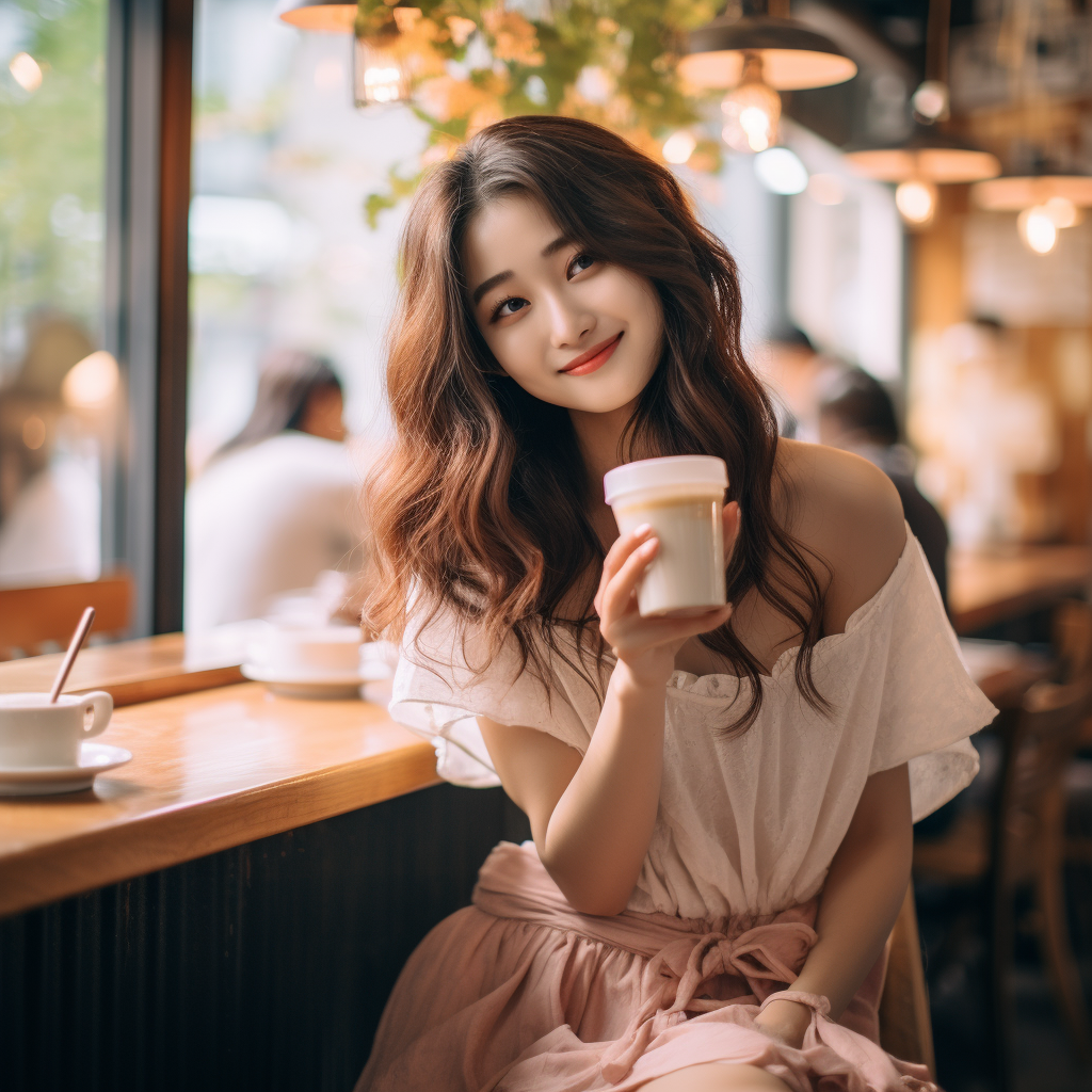 Japanese woman smiling in stylish outfit