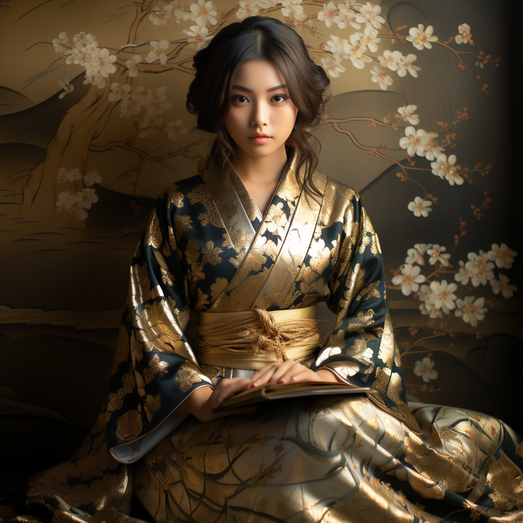 Stunning Japanese Beauty in Gold Dress