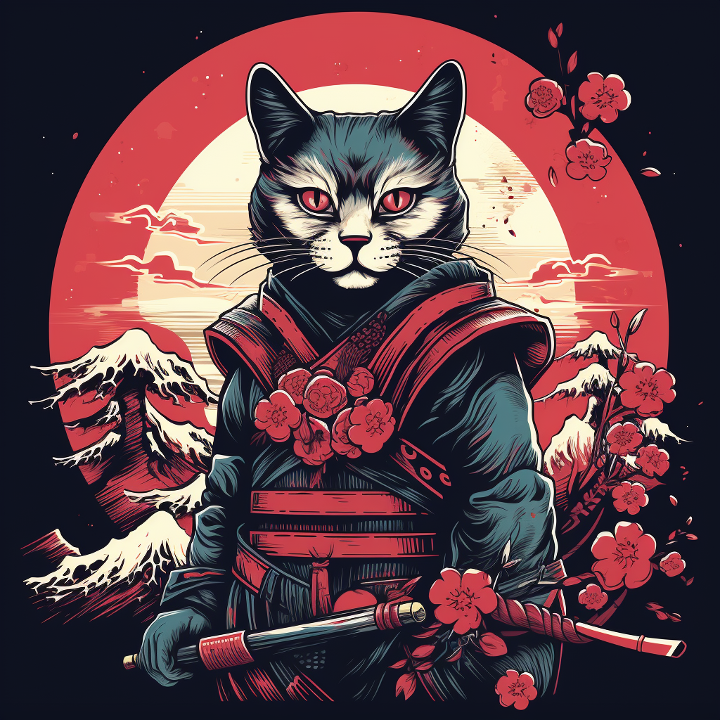 Japanese cat samurai vector illustration