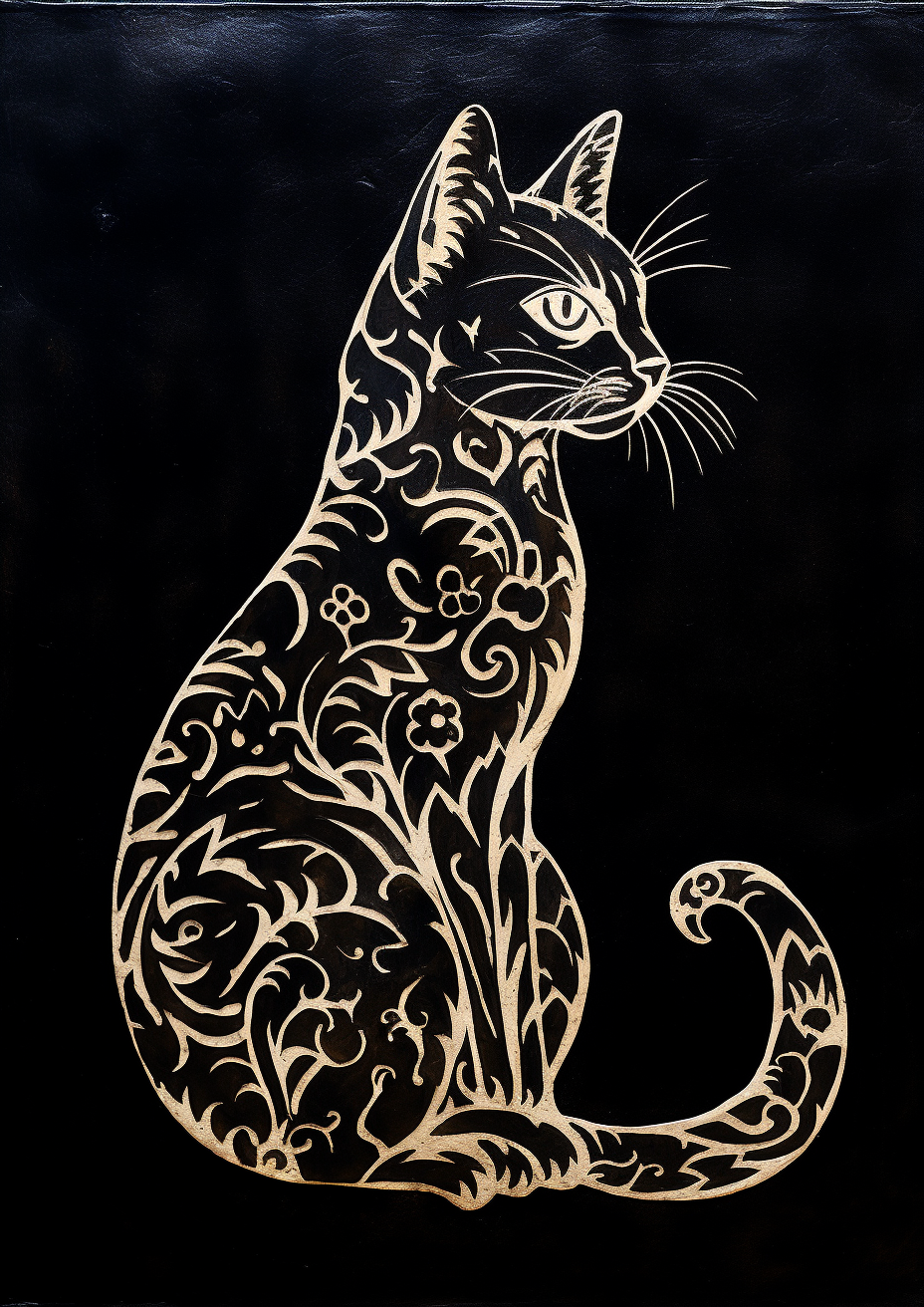 Black cat silhouette on pattachitra art