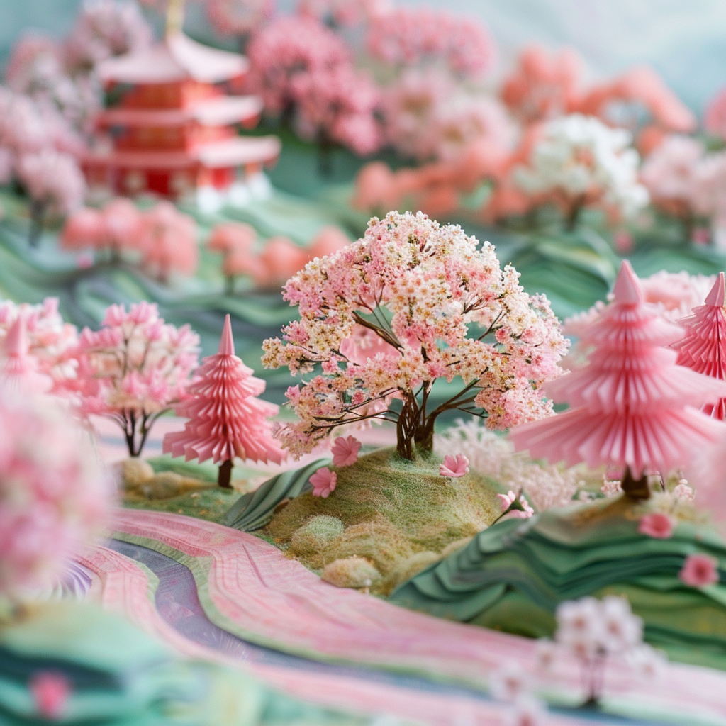 Japanese Cherry Blossom Origami Scene