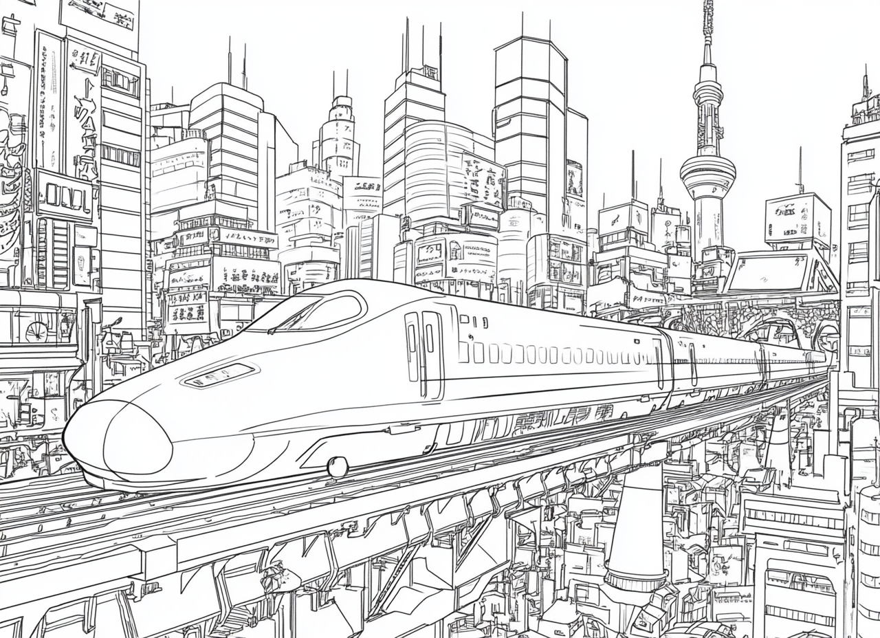 Japanese city bullet train coloring