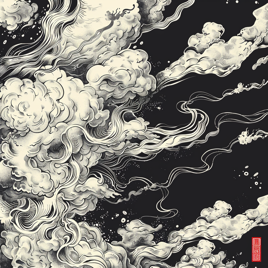 Japanese cloud graphic novel illustration